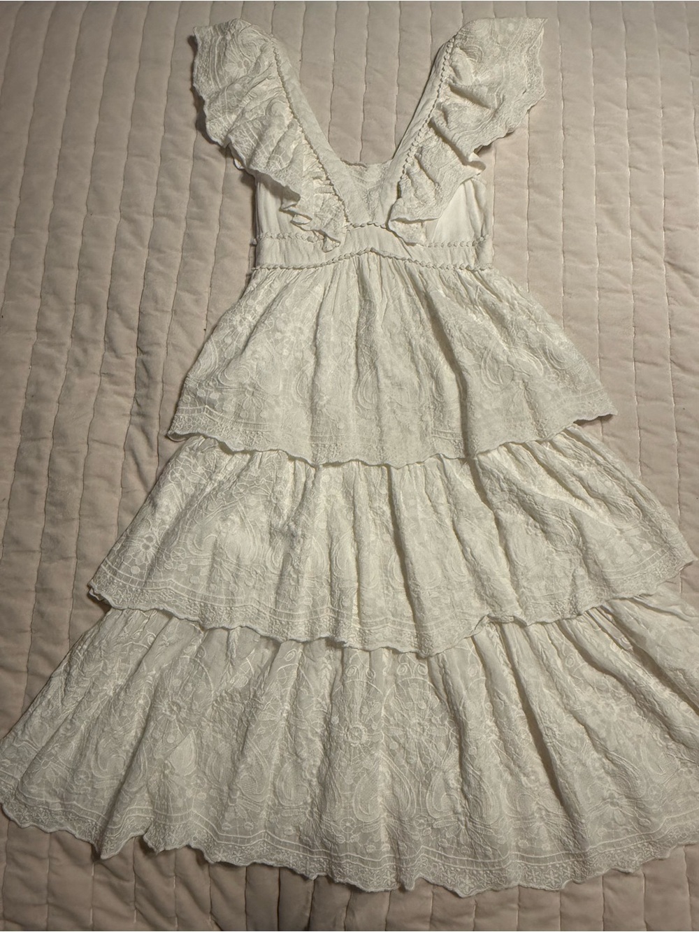 Shyanne White Tiered Lace Midi Dress